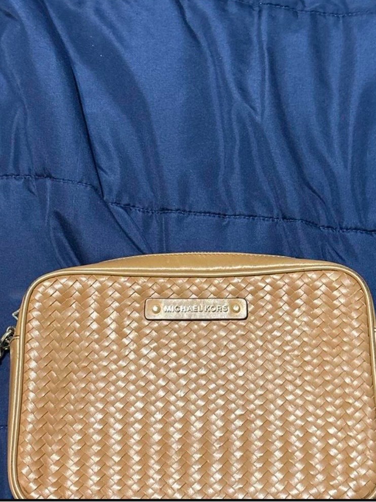 Michael Kors Tan Woven Leather Crossbody